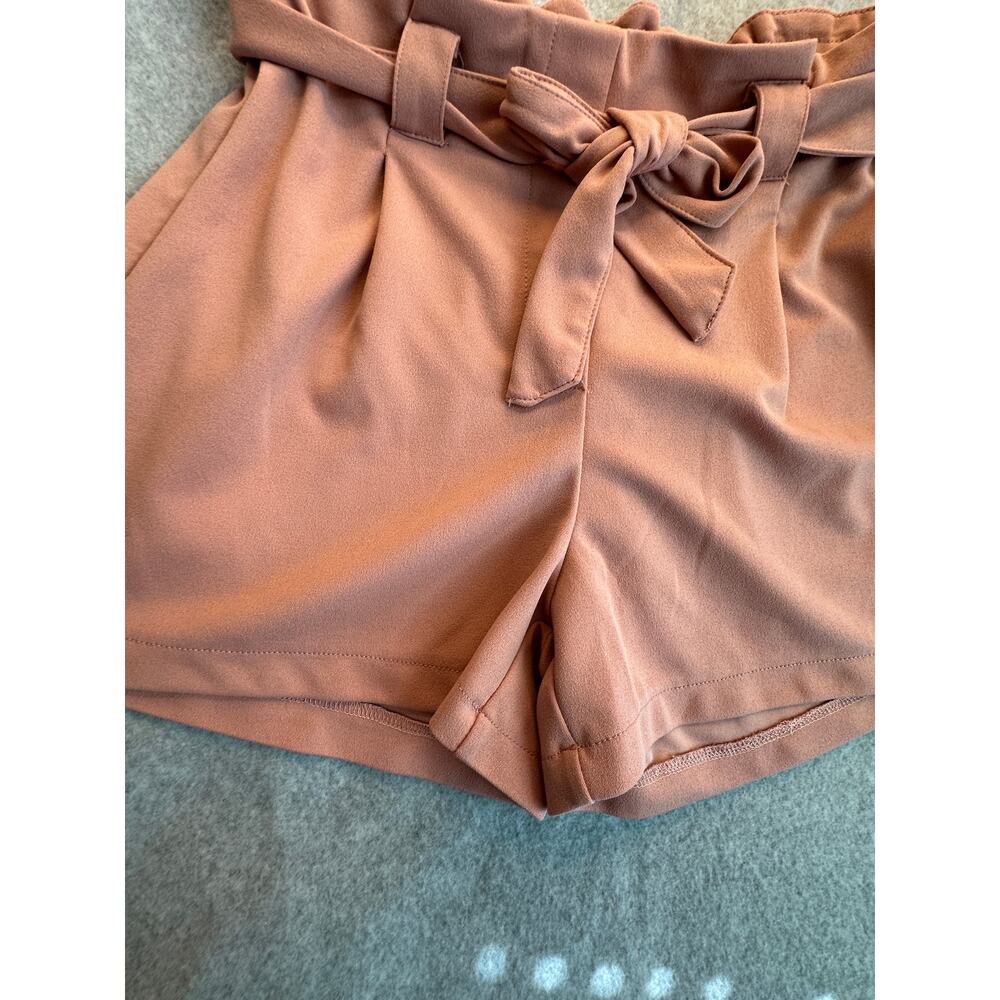 Ci Sono High Waisted Tie Belt Paperbag Shorts Pink XL - Picture 10 of 10